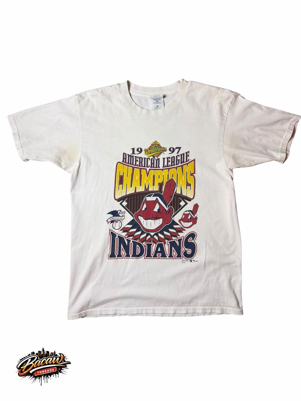 Vintage Cleveland Indians Tee Shirt American League Champions 1997 Size L Gildan